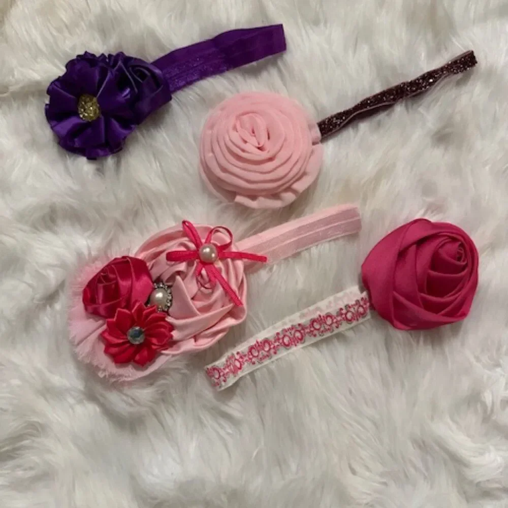 Bundle (4) of Pink & Purple Various Flower Deluxe on FOE Headband HB8289 new